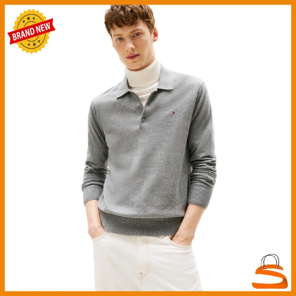 Men's Cotton Cashmere Pullover Sweater Polo Long Sleeve Regular Fit